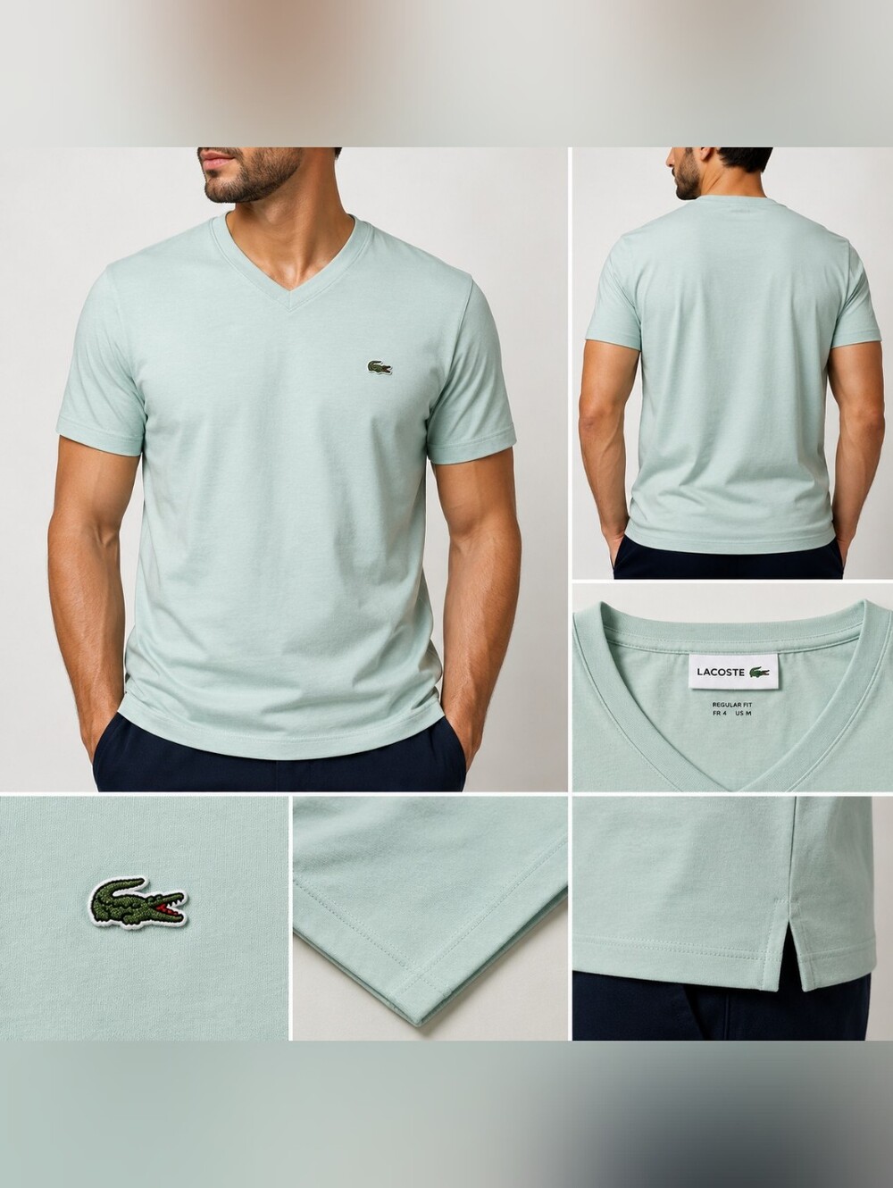 Lacoste Men's Mint Green V-Neck Short Sleeve Tee